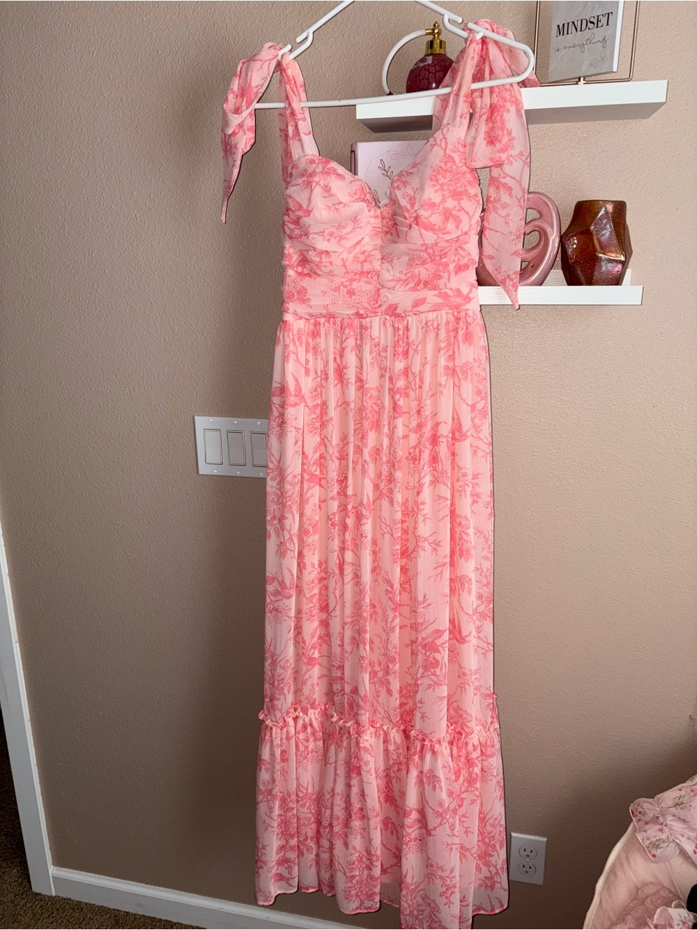 Fracescas Pink Floral Tie-Shoulder Maxi Dress